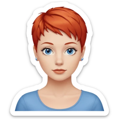 27 year old white woman, red hair, pixie cut, blue eyes sticker