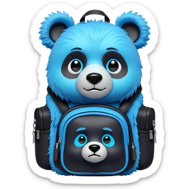 3D, adorable little Pixar style blue neon punk bear with a black backpack, ultra detailed, each lash, eye, and strand of fur is shown in stunning detail as though captured in a timeless photograph, rich textures, visually rich, so lifelike it feels like it could leap off the page at any moment sticker