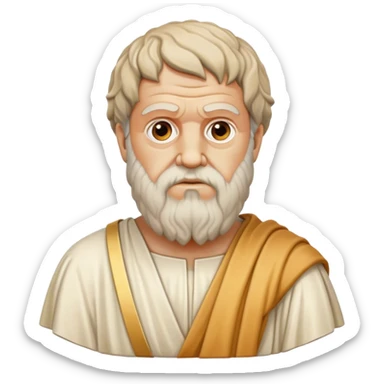 Cinematic Realistic Plato Portrait Emoji, depicted as a wise ancient philosopher with a contemplative expression in classical robes, rendered with soft textures and timeless serene lighting that captures his intellectual legacy. sticker