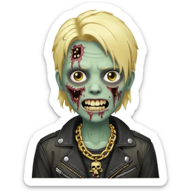 Zombie com dente de ouro e cabelo loiro com corrente e uma jaqueta de couro sticker