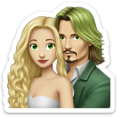 Johnny Depp hug blond woman with green eyes amd very very very long hair sticker