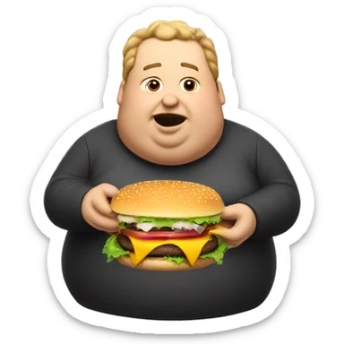 A fat man eats a burger sticker