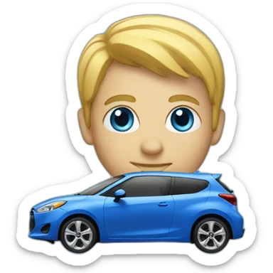 blue hatchback with eyes sticker