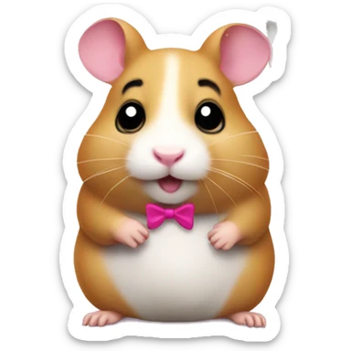 A hamster with a pink bow on its right ear with a sign, signaling that it does not understand sticker