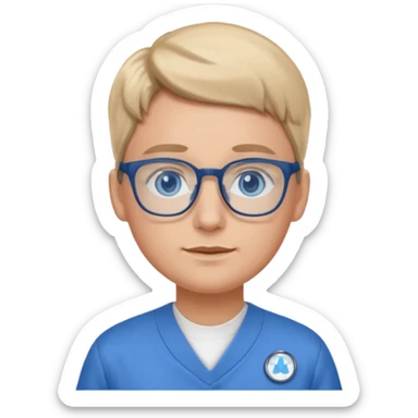 Generate from my photo blue eyes with glasses wearing care blue uniform sticker