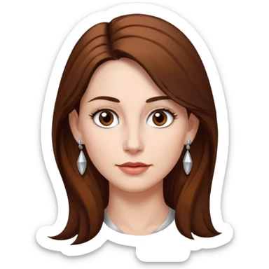 Head without neck of a 35-year-old woman, white skin, long brown hair combed to the right side and small silver earrings, small lips and pointed nose, brown eyes. sticker