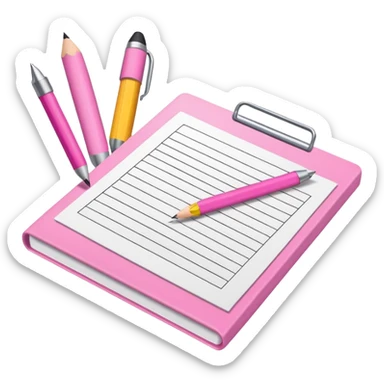 create a pink exam paper with pens and stuff  sticker