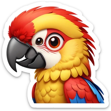 cinematic-cute-macaw-portrait-emoji,-head-tilted-playfully-and-inquisitively,-with-a-dazzling-red-plumage-and-round,-sparkling-eyes-filled-with-charm,-simplified-yet-irresistibly-adorable-features,-highly-detailed, white beak sticker