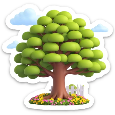 a small yard with a giant tree, smooth and vibrant, Microsoft fluent emojis style sticker