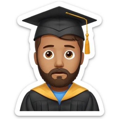 bearded brown man exhausting graduation sticker