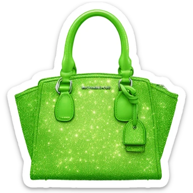 Realistic isolated lime green glitter michaesl kors satchel purse.  sticker