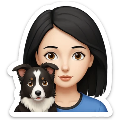 woman black hair with border collie brown and white sticker