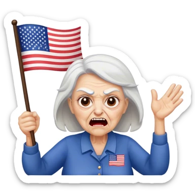 upside down American flag waved by angry old woman sticker