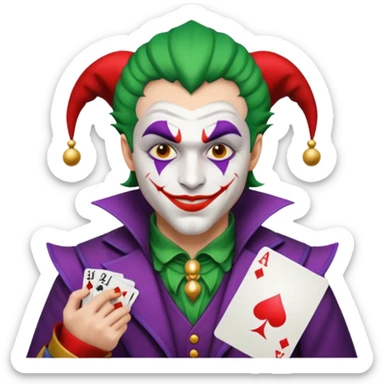 crazy colorful human jolly joker from poker, medieval, vintage sticker