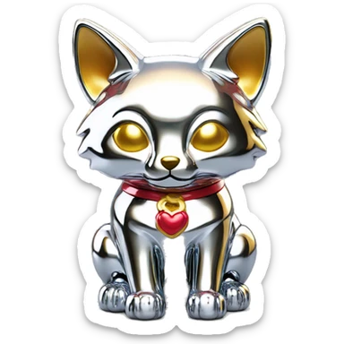 fully chrome fox statue in the form of maneki neko sticker