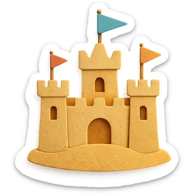 detailed and playful sand castle with flags in paper-craft style sticker