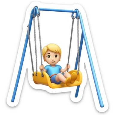 iOS-style 3D emoji: a colorful plastic child swing with a safety bar in front, hanging from two ropes, glossy surface and soft shadows sticker
