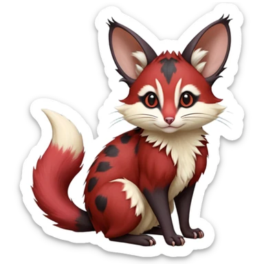 Blood-Red, black-pointed, soft natural realistic romantic vintage antique divine beautiful elegant pretty precious cute young youthful  Fakémon-Pokémon-opossum-feline-mouse-serval-caracal-chinchilla-Minccino-Cinccino-Meowstic-rodent-hybrid-creature with a big fluffy bushy tail (full body) sticker