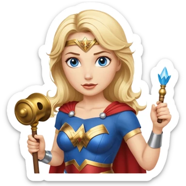 Blonde blue eyes Wonder Woman holding bell and baton sticker
