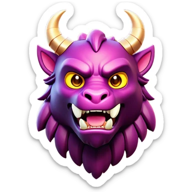 Clash of Clans aesthetic: Cinematic Playful Beast Emoji, rendered in a 3D vector-style similar to standard emojis with minimal shading and bold, simplified shapes. A compact, isometric mythical creature with wild, majestic features and fierce yet endearing eyes, softly glowing with a primal enchanted charm. Simplified yet unmistakably iconic, highly detailed and consistent, glowing with a soft radiant shine and high polish. Stylized with a touch of mythical wildness and a soft glowing outline, capturing the essence of a legendary beast with a friendly, playful allure! sticker