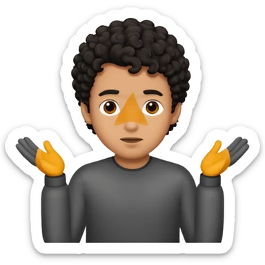 a guy shrugging his shoulders with a black little bit curly hair sticker