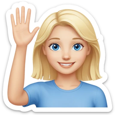 Fille blonde aux yeux bleus souriante qui fait un signe de la main  sticker