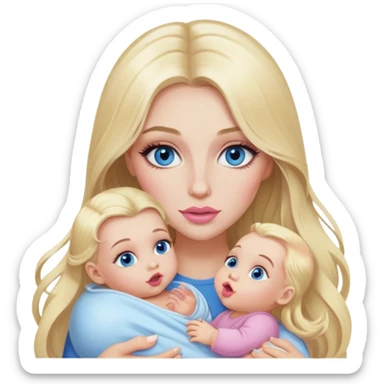 Blonde baddie with long hair Pretty makeup long lashes blue  eyes ,   light pink lips feeding baby sticker
