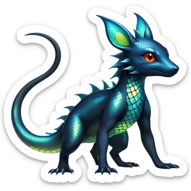 Colorful Iridescent Exotic Salandit-Aurorus-Umbreon-Fakémon-hybrid-creature (full body)  sticker