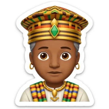 Create an emoji of an old African king wearing kente cloth and white shirt with an african kufi hat sticker
