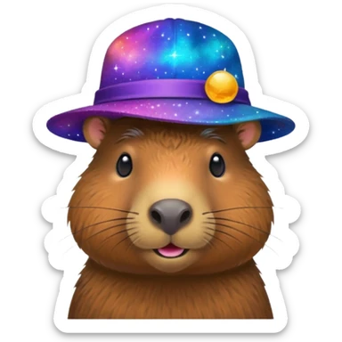 A Galaxy capybara with a hat sticker