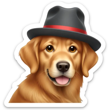 Red golden retriever wearing hat sticker