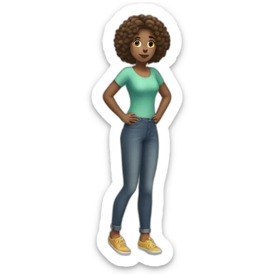 a cartoon girl standing on a pier with her hands on her hips, full body sticker