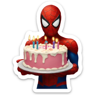 Spiderman Holding Birthday cake sticker