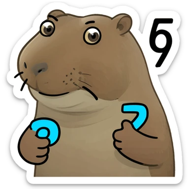 Capybara holding the number 6 and 7 in hands sticker