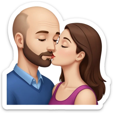 A balding man with brown hair and a short beard, kissing a much shorter thin brunette woman sticker