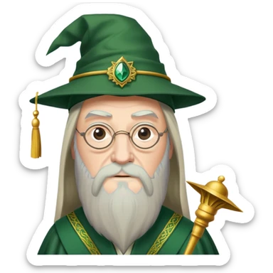 albus dumbledore from harry potter with green dumbledore headmaster tassel hat and decorative motifs sticker