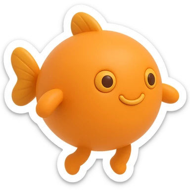 Make the balloon fish orange, add arms and legs, keep the style playful and floating, with no background. sticker