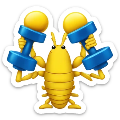 A blue lobster lifting yellow dumbbells  sticker
