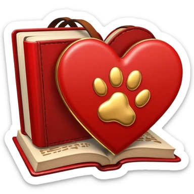 heart with a paw print and a book sticker