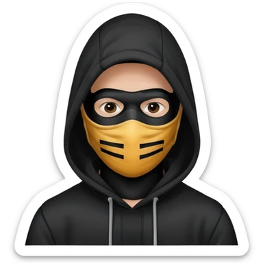 faceless man under black hoodie waring a black amsk that covers his whiole face sticker