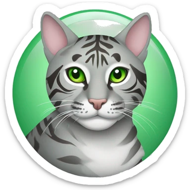 grey tiger tabby cat with green eyes curled into a circle ball resting comfortably  sticker