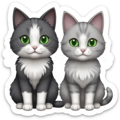 2 different coloured grey cats including one dark grey and white cat and one completely solid dark grey cat with green eyes and only white paws sticker