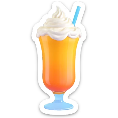 a transparent glass with mango juice gradient from dark to light and whipped cream, 3D style sticker