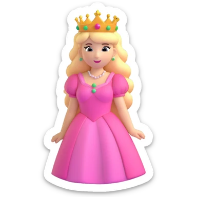 Princess Peach from Mario games with blonde hair, pink dress, crown sticker