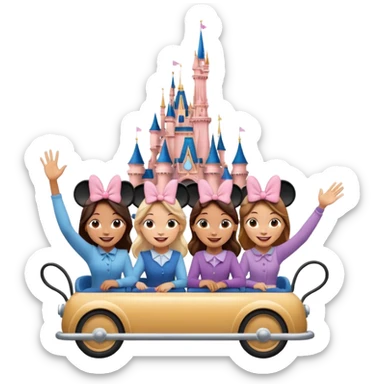 quatro chicas montadas en una atraccion de Disney paris levantando la mano sin el castillo detrás ni nada sticker
