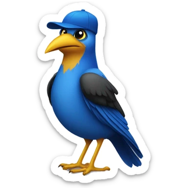 blue bird without wings with yellow beak and black French cap sticker