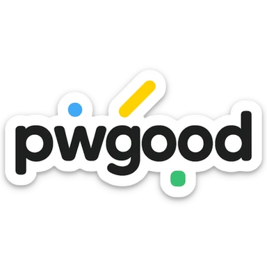 playful logo for 'pwgood' with rounded font and colorful accents, tech startup vibe sticker