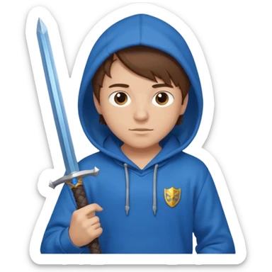 make a boy with brown hair and a blue hoodie and add a blue sword too sticker