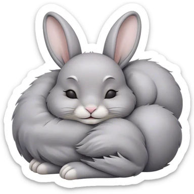 Meme-Worthy Cute Sleeping Grey Rabbit Portrait Emoji, Head resting peacefully with a contented smile, showcasing a delightfully compact build and a luxuriously soft grey fur, eyes shut in a serene nap, Simplified yet hilariously adorable features, highly detailed, glowing with a soft, drowsy light, high shine, relaxed and utterly lovable, stylized with an air of playful laziness, bright and heartwarming, soft glowing outline, capturing the essence of a comically sleepy bunny, so meme-worthy it feels like it could instantly become the next viral sensation of adorable slumber! sticker