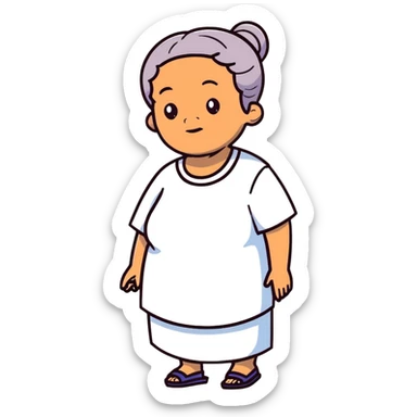 Full body view of a Black mother with Alzheimer's disease who has a 19-year-old child, gentle posture, slightly confused expression, comfortable clothing sticker